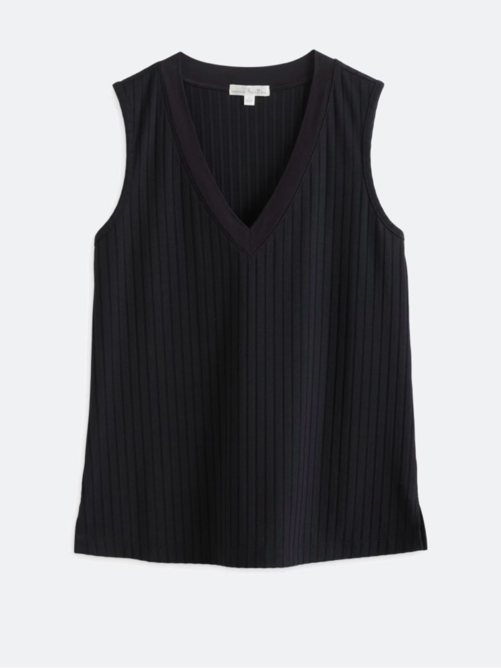 nine britton Ribbed V-Neck Sleeveless Tank Top - Black